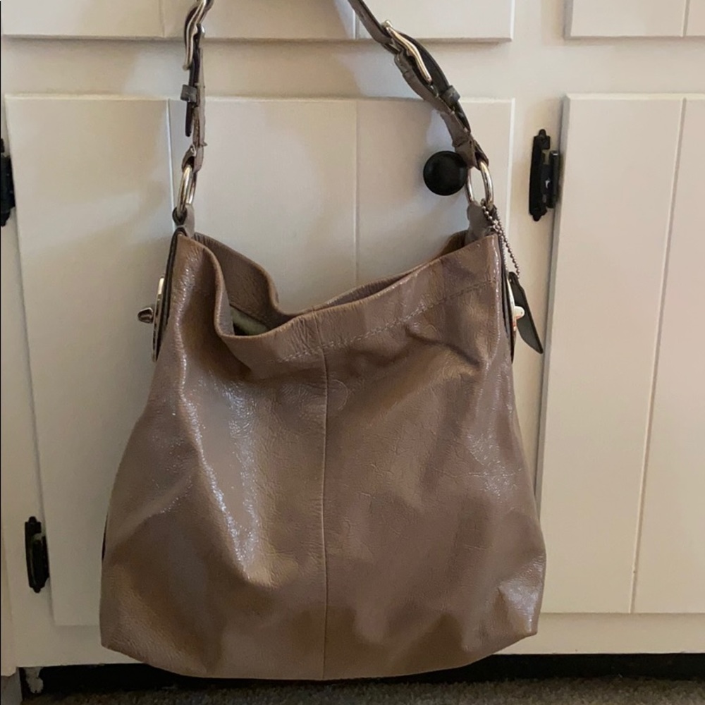 Grey Patent Leather Coach Bag